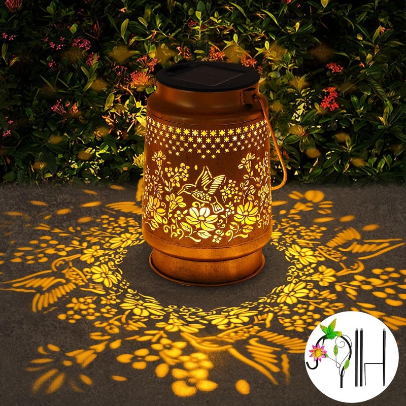 SANDECO Solar Lanterns Outdoor Hummingbird Garden Decor, Gifts for Women Mom Grandma Birthday, Metal Hanging Solar Lights Waterproof with Shepherd Hook LED Decoration Outside for Garden Yard Patio Porch - Image 2